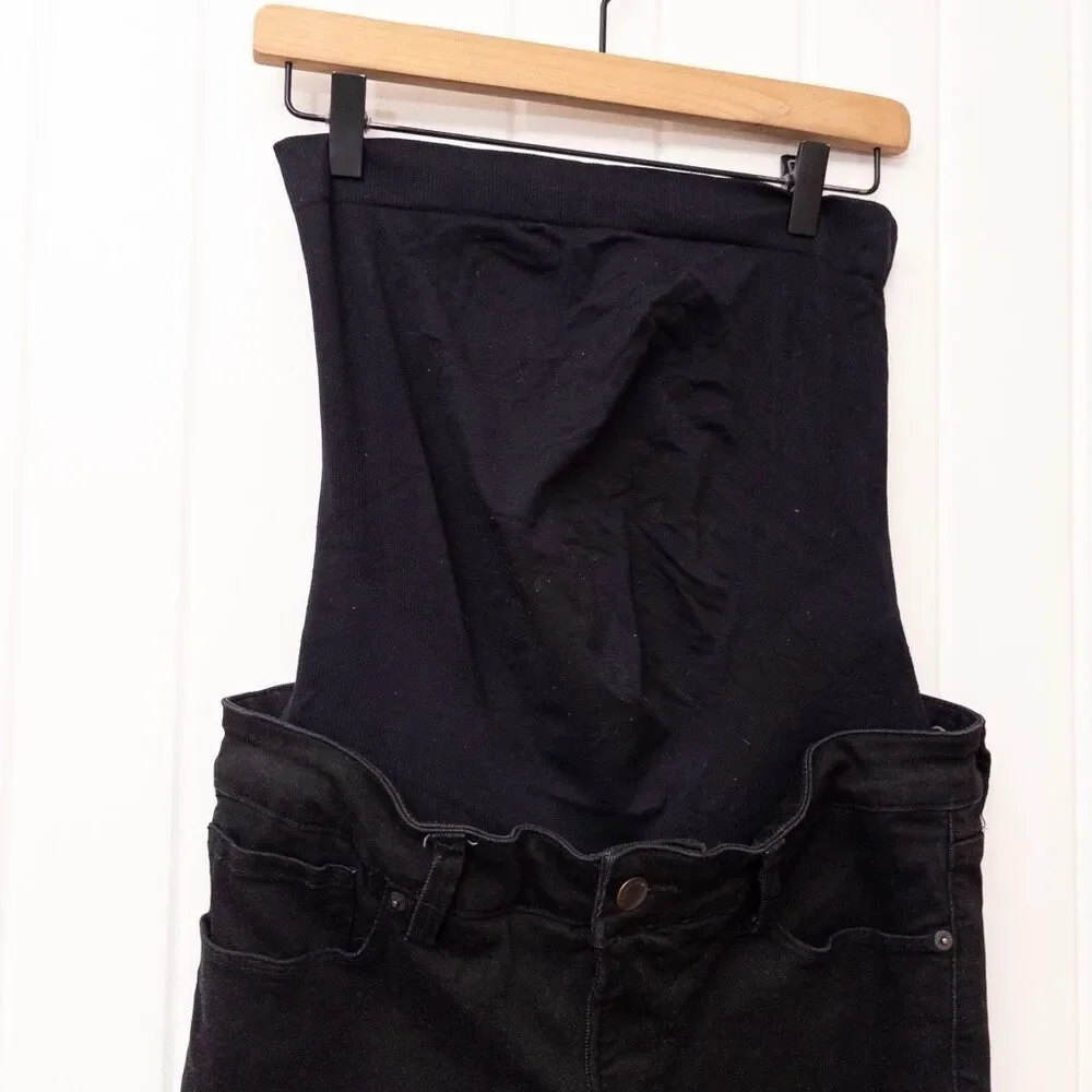 Blanqi Maternity Denim Jeans Black Skinny Over-Belly Panel Distressed Size 14 - Picture 3 of 9